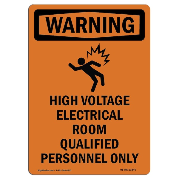 Safety Sign, OSHA WARNING, 5" Height, High Voltage Electrical, Portrait, 10PK